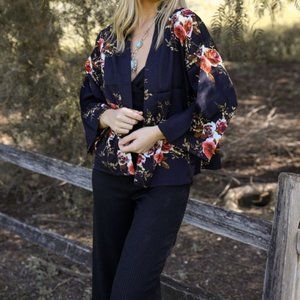 Lush Rose Kimono Cardigan in Deep Dark Navy